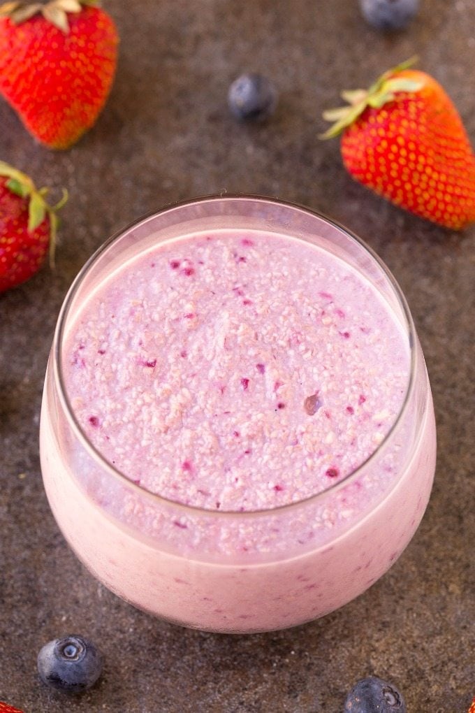 4 Ingredient Mixed Berry Breakfast Smoothie (Whole30, Paleo, V, GF)- Whole 30 friendly thick, creamy, satisfying smoothie to keep you satisfied for hours- Delicious snack or post dinner drink too! Four ingredients, easy, quick and naturally sweetened! {vegan, gluten free, paleo, dairy free, whole30 recipe}- thebigmansworld.com