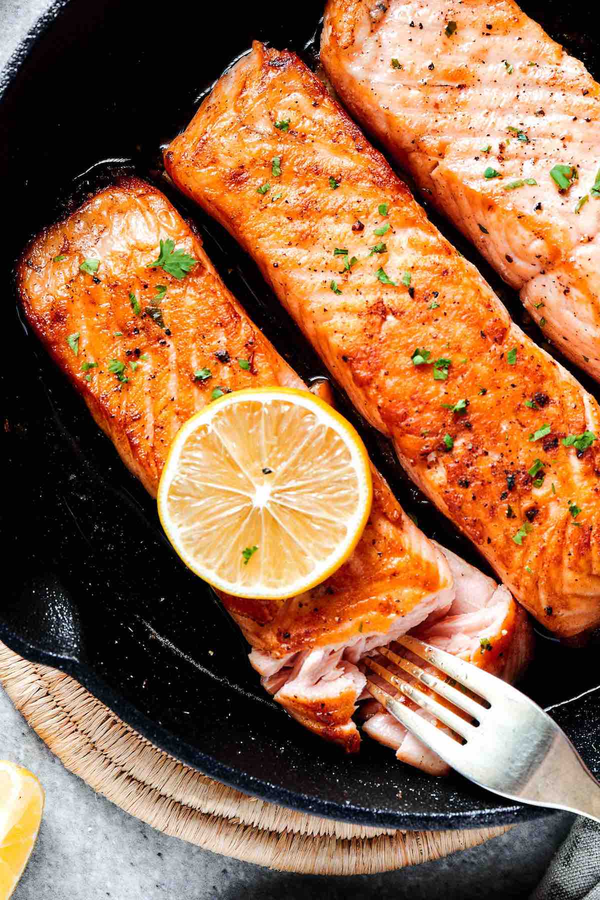 salmon in cast iron.