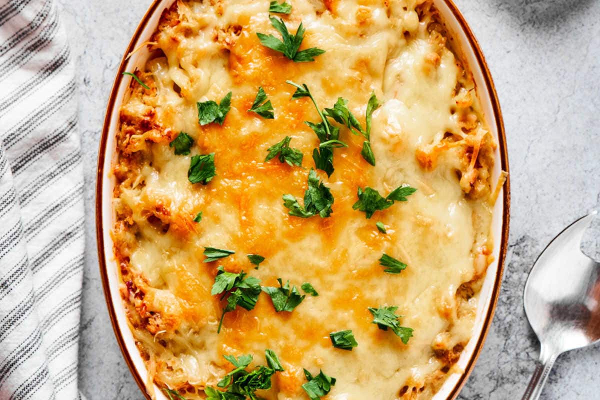 cheesy tuna casserole.