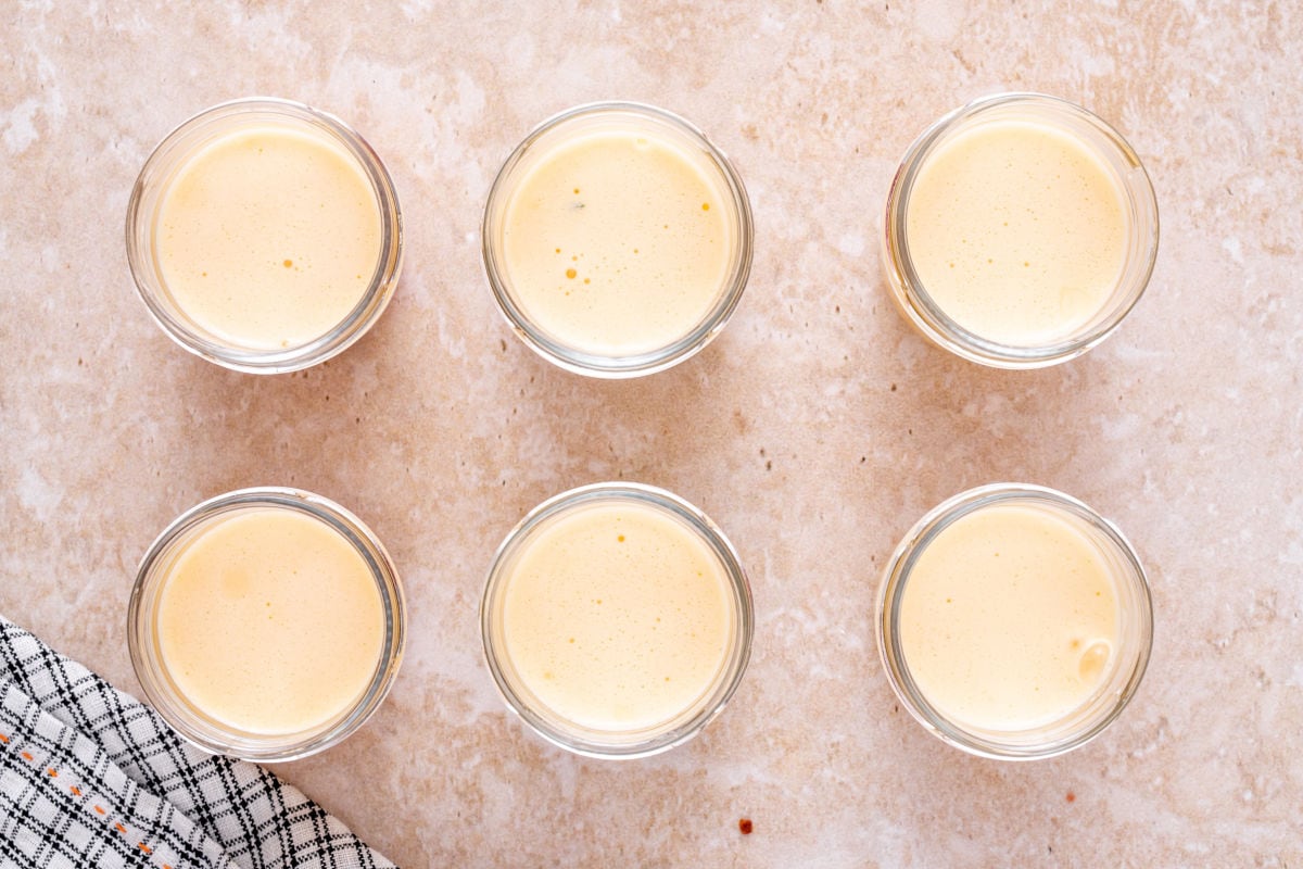 egg mixture in jars.