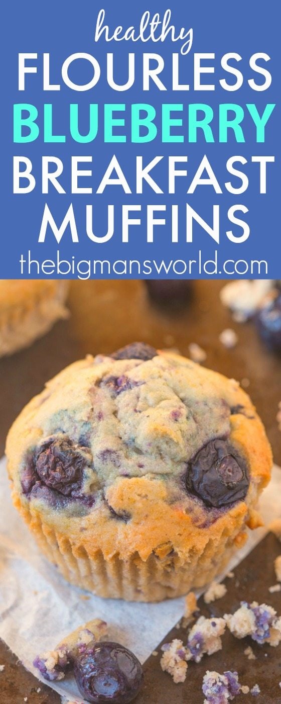 Healthy Flourless Blueberry Breakfast Muffins made with NO butter, oil, flour or sugar but you'd never tell- Easy AND delicious! {vegan, gluten free, paleo recipe}- thebigmansworld.com