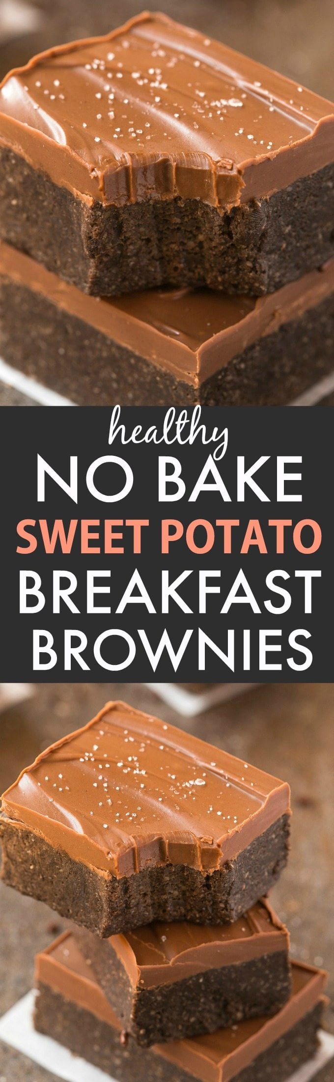 Healthy No Bake Sweet Potato Breakfast Brownies (V, GF, P, DF)- Easy, thick, chewy, fudgy and guilt-free brownies for breakfast- Protein packed and refined sugar free, with a thick, healthy chocolate frosting too! {vegan, gluten free, paleo recipe}- thebigmansworld.com