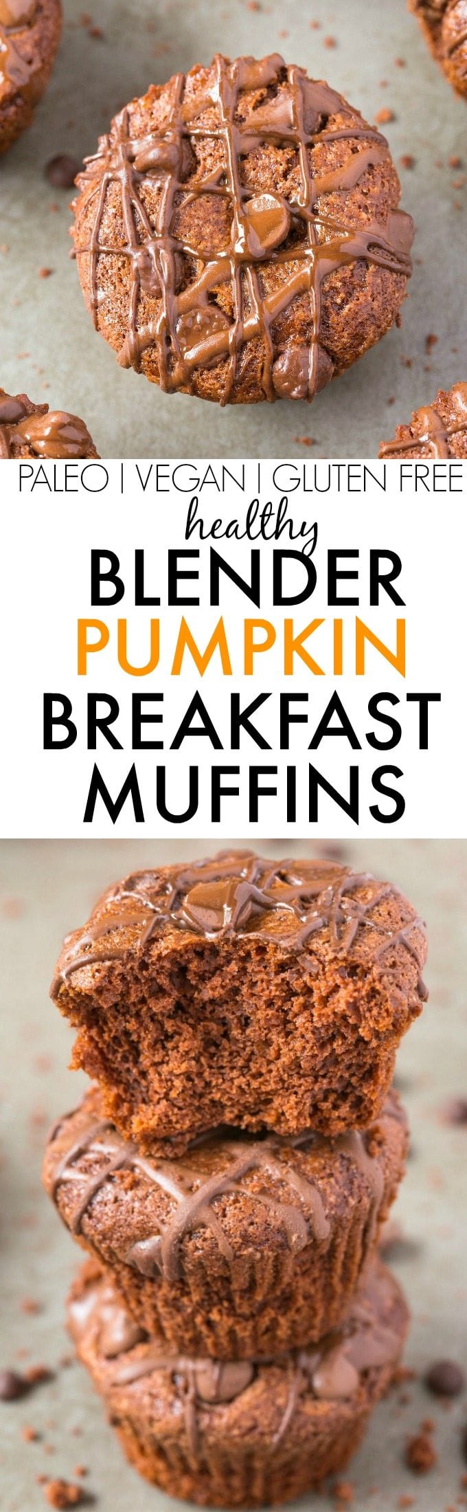 Healthy BLENDER Pumpkin Breakfast Muffins made with NO butter, oil, flour or sugar but you'd never tell- Freezer friendly, Easy AND delicious! The perfect snack or dessert too! {vegan, gluten free, flourless, paleo recipe}- thebigmansworld.com