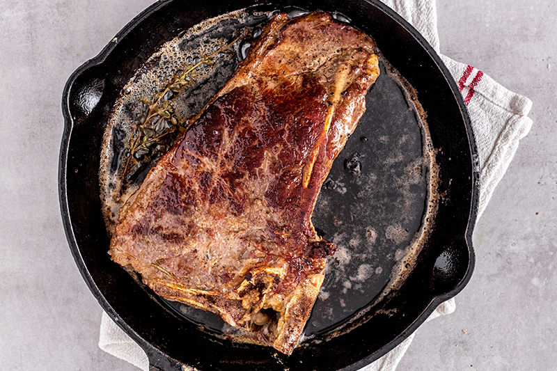 pan cooked sous vide steak.