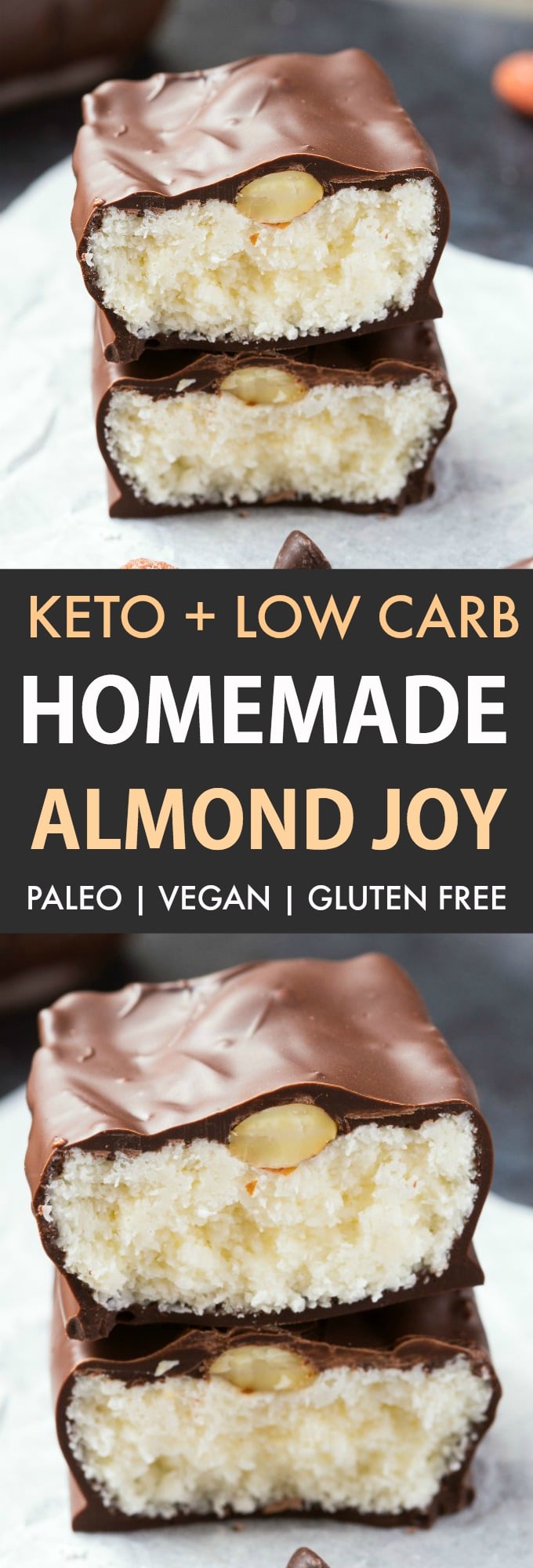 Homemade low carb and keto almond joy bars