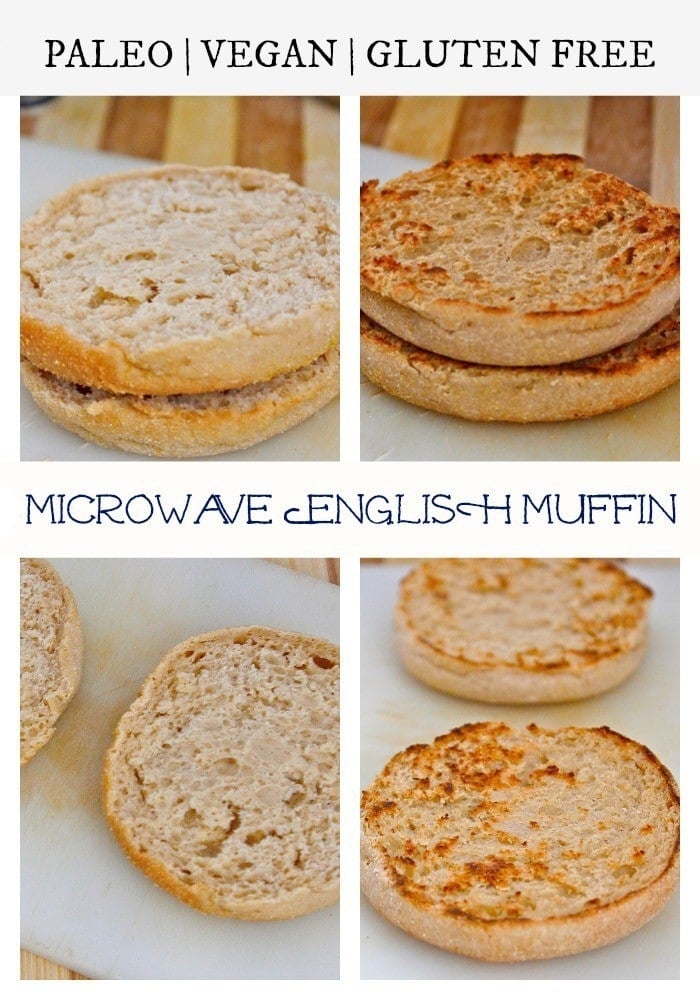 Healthy 3 Minute Microwave English Muffin made with NO flour, NO oil, NO butter and comes with a tested oven option! {vegan, gluten free, paleo recipe}- thebigmansworld.com