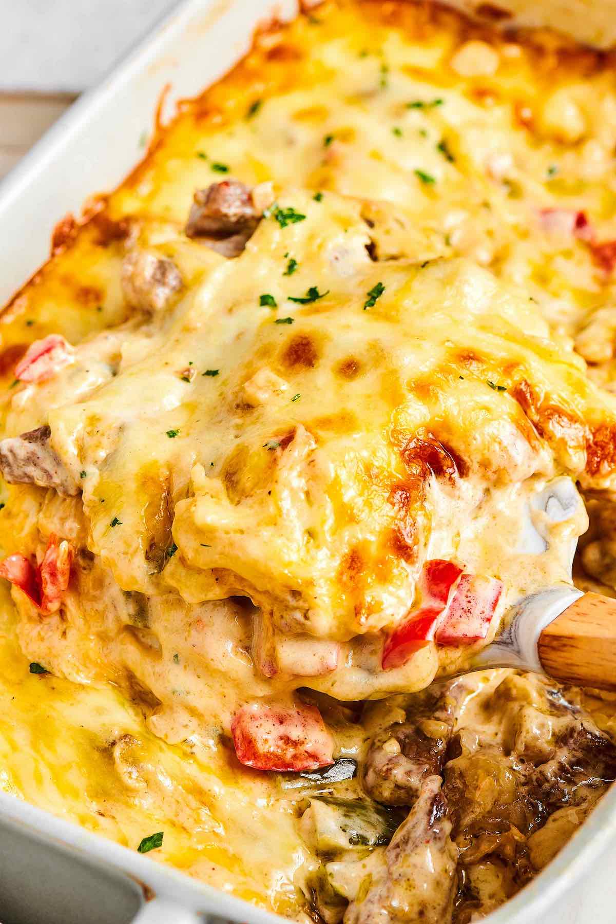 keto philly cheesesteak casserole.