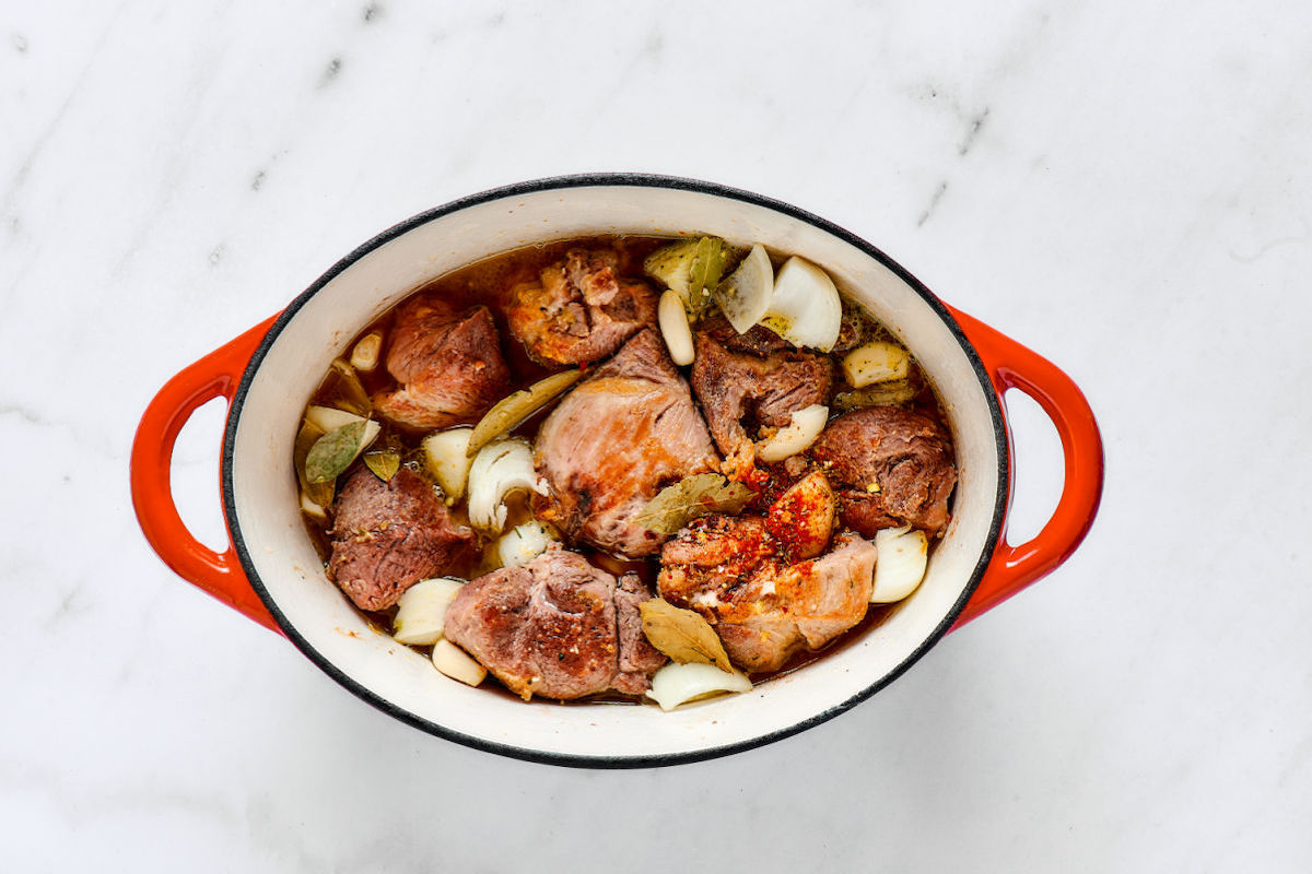 pork in dutch oven with salsa.