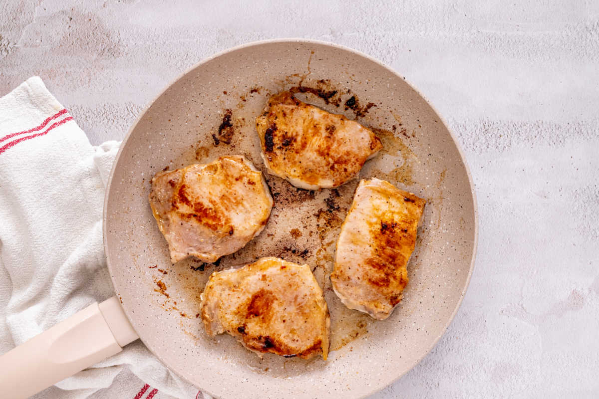 seared pork chops.