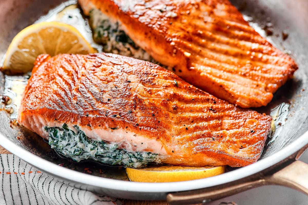 seared stuffed salmon.