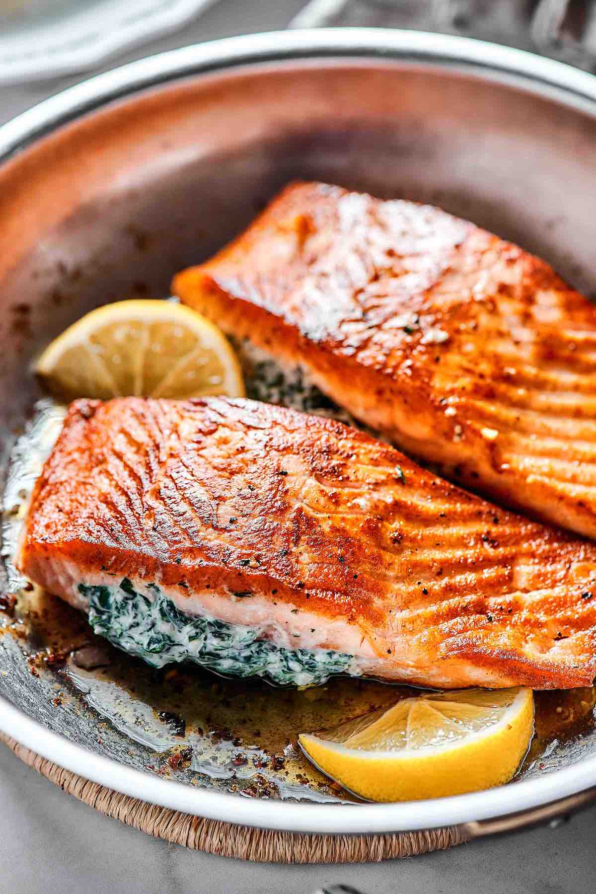 spinach stuffed salmon.