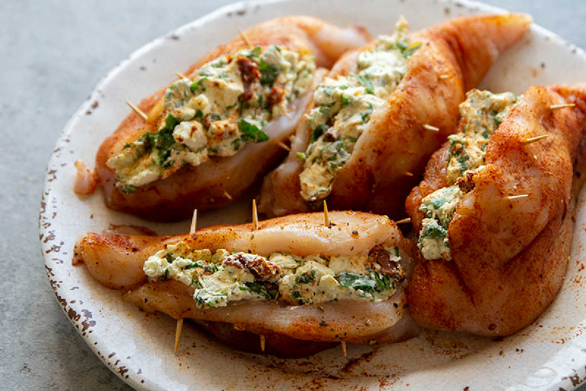 chicken breasts with spinach filling.