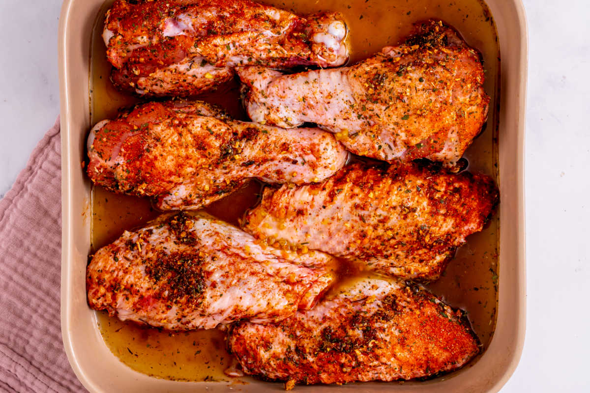 turkey wings in baking dish.