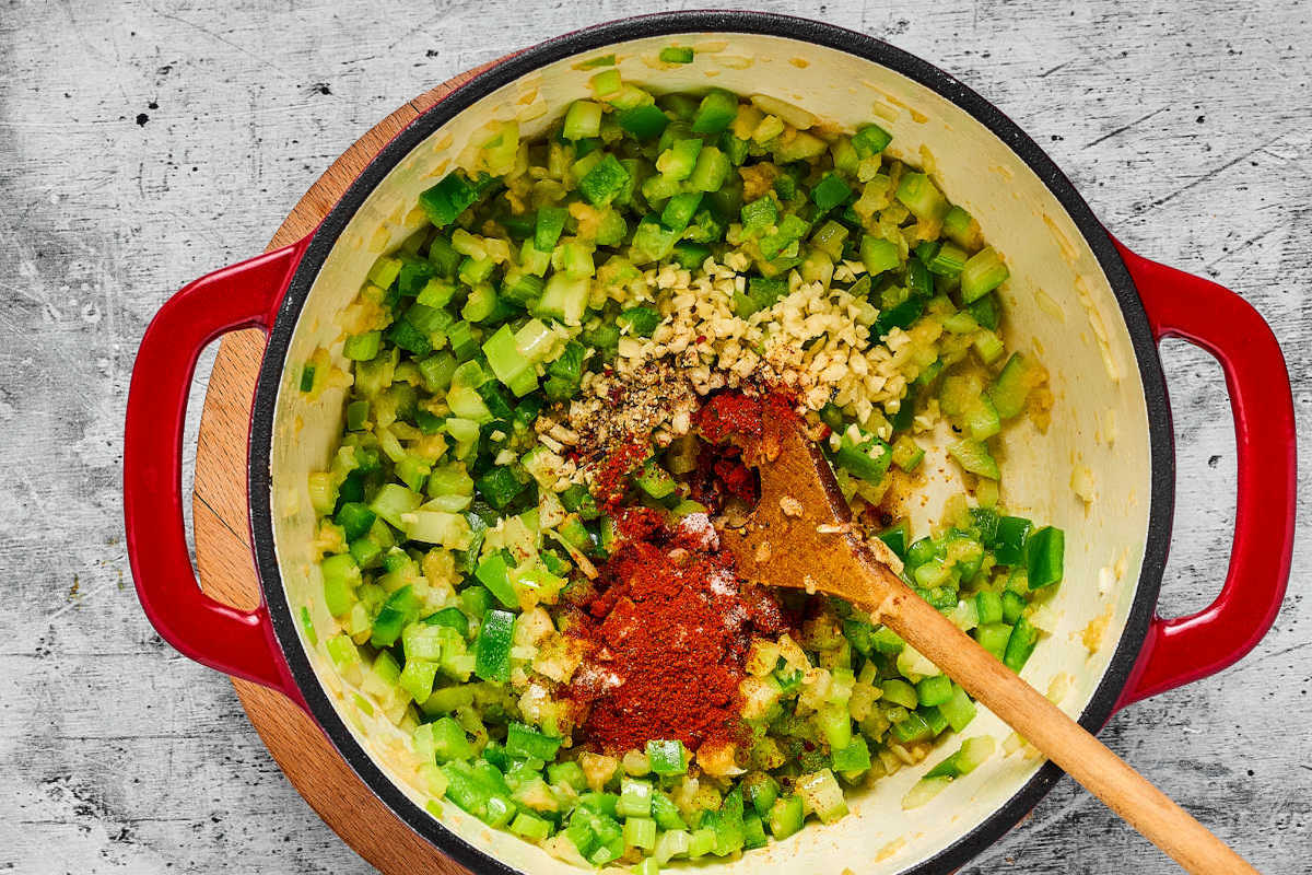 vegetables in Dutch oven.