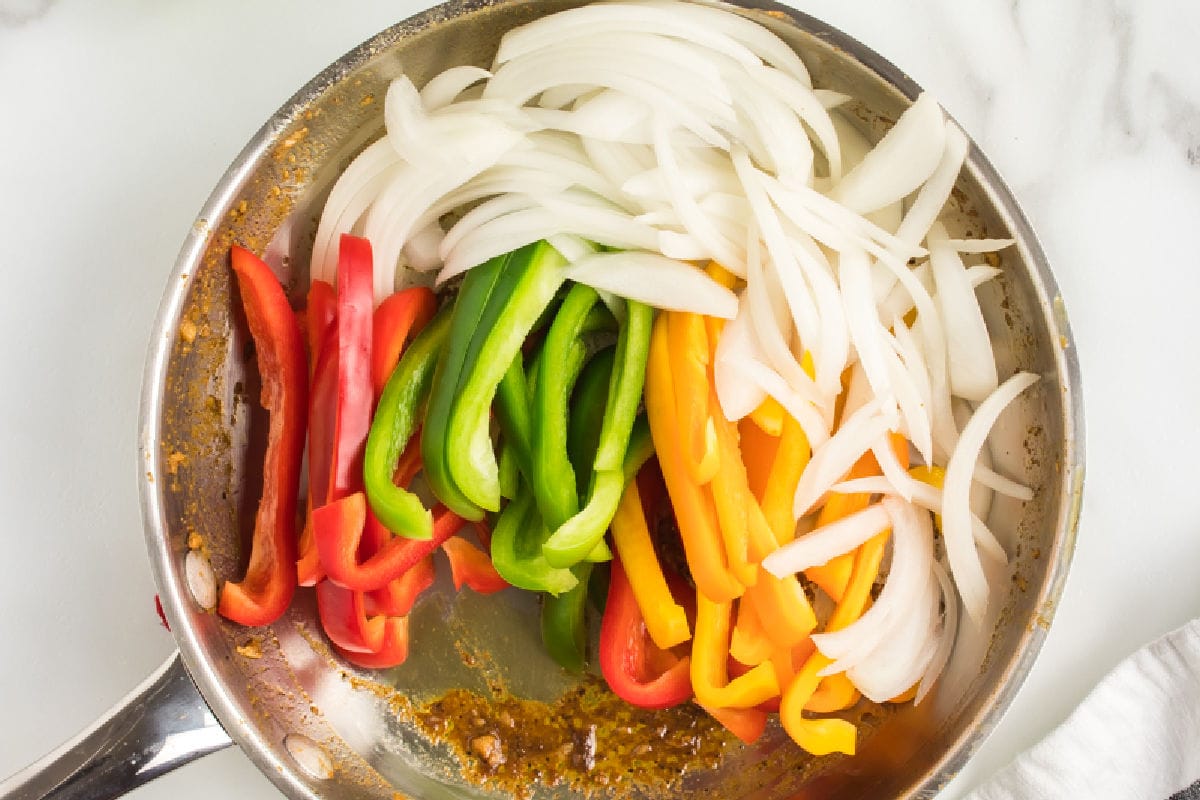 vegetables in pan.